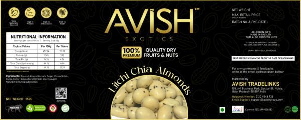 LITCHI CHIA ALMONDS (250GMS) - Image 3
